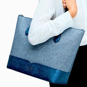 New Kate Spade Lola Glitter Large Tote Bag Blue Valentine Travel